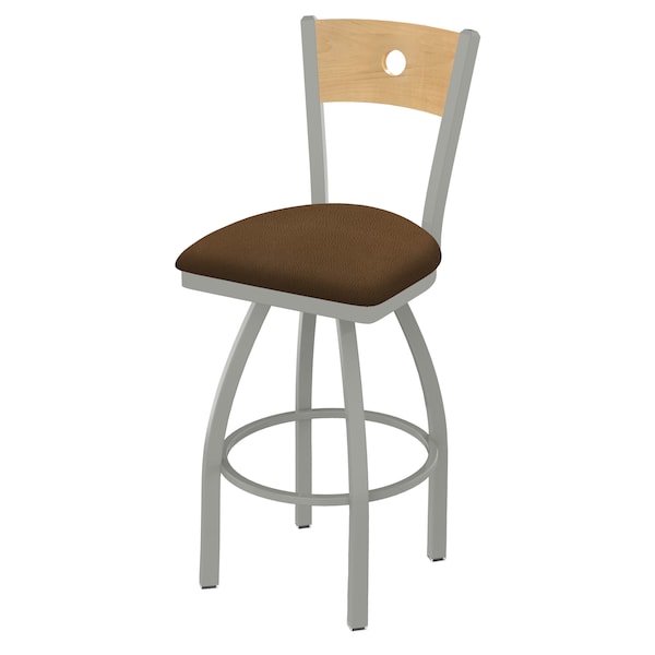 25" Swivel Counter Stool, Nickel Finish, Nat Back, Rein Thatch Seat